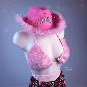 Pink Fuzzy Faux Fur Rave Bikini Bra Wrap Top